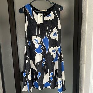 Black with blue and white flowers dress